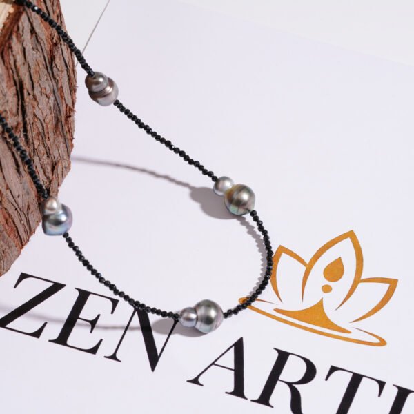 Zen Aritisan Original  Tahitian Black Pearl Necklace with Black Spinel