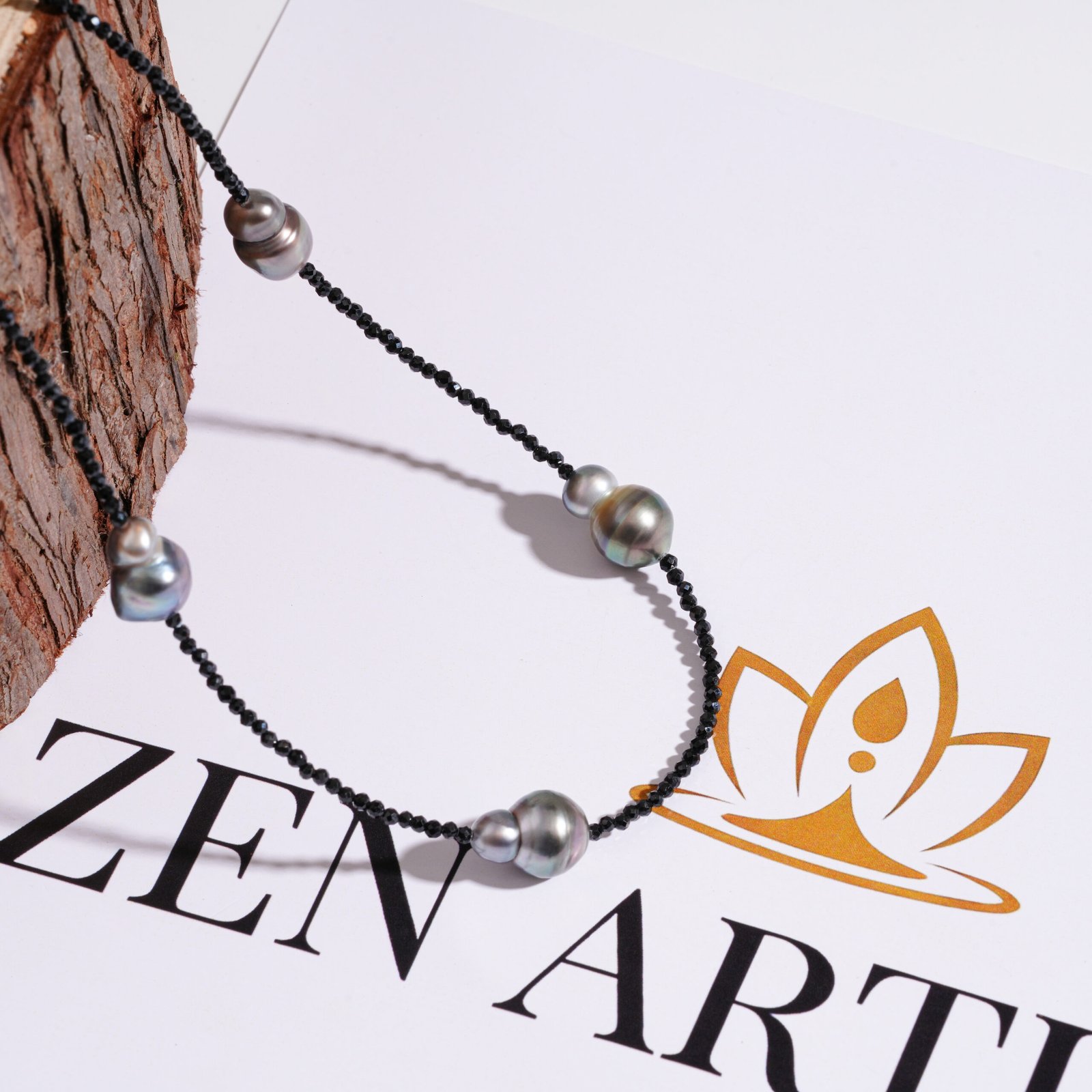 Zen Aritisan Original  Tahitian Black Pearl Necklace with Black Spinel