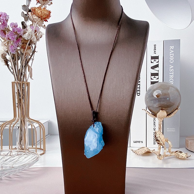 Natural Aquamarine Raw Stone Pendant - 图片 2