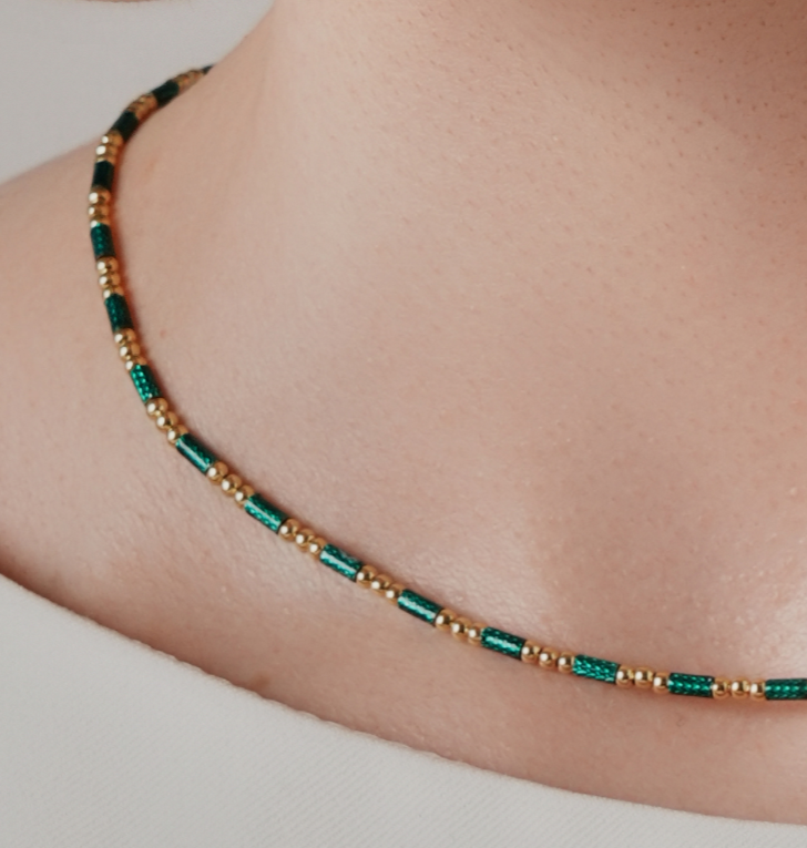 Zen Aritisan Green Enamel Beaded Necklace - 图片 2