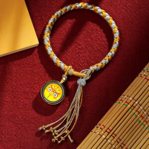 Hand-Braided Dragon Scale Knot Bracelet with Five-Way God of Wealth Dharma Eye